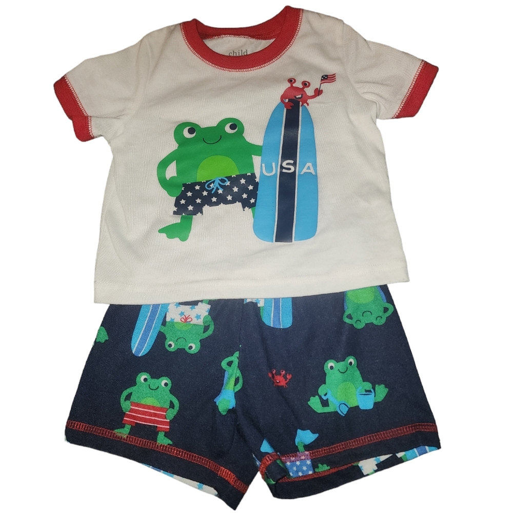 Carter's 12M 2 piece boys set- frog- red white blue